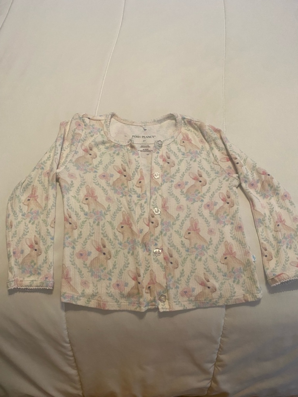 Posh Peanut Bunny Print Cardigan in Cream, Pink, Blue